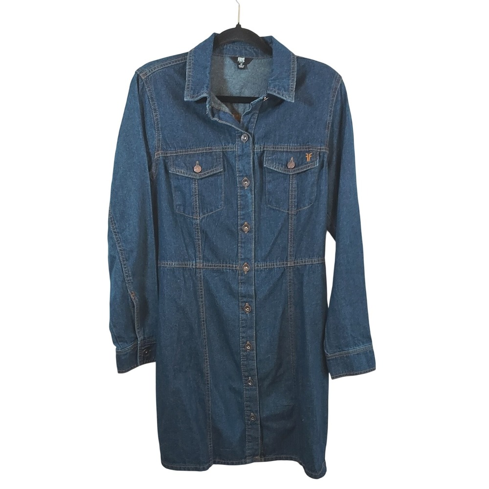 Frye Denim Shirt Dress Womens Medium Blue Long Sleeve Button Front 110041577